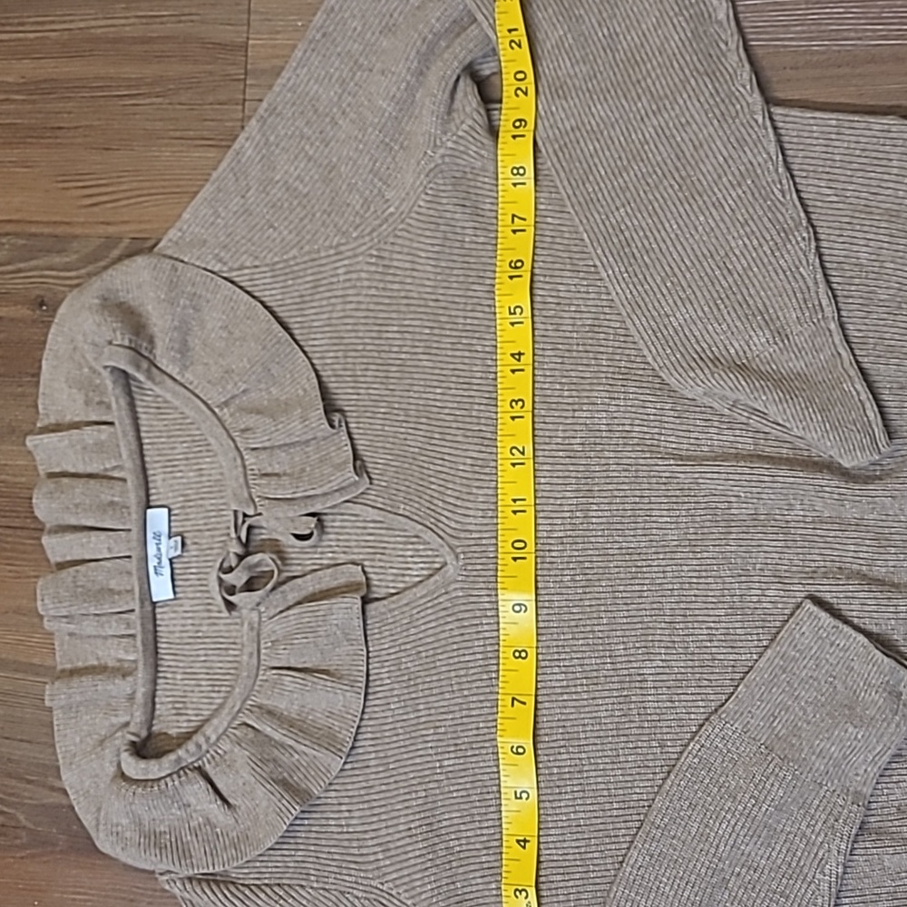 madewell Ruffled Collar Tan Sweater used good condition. - Picture 6 of 13